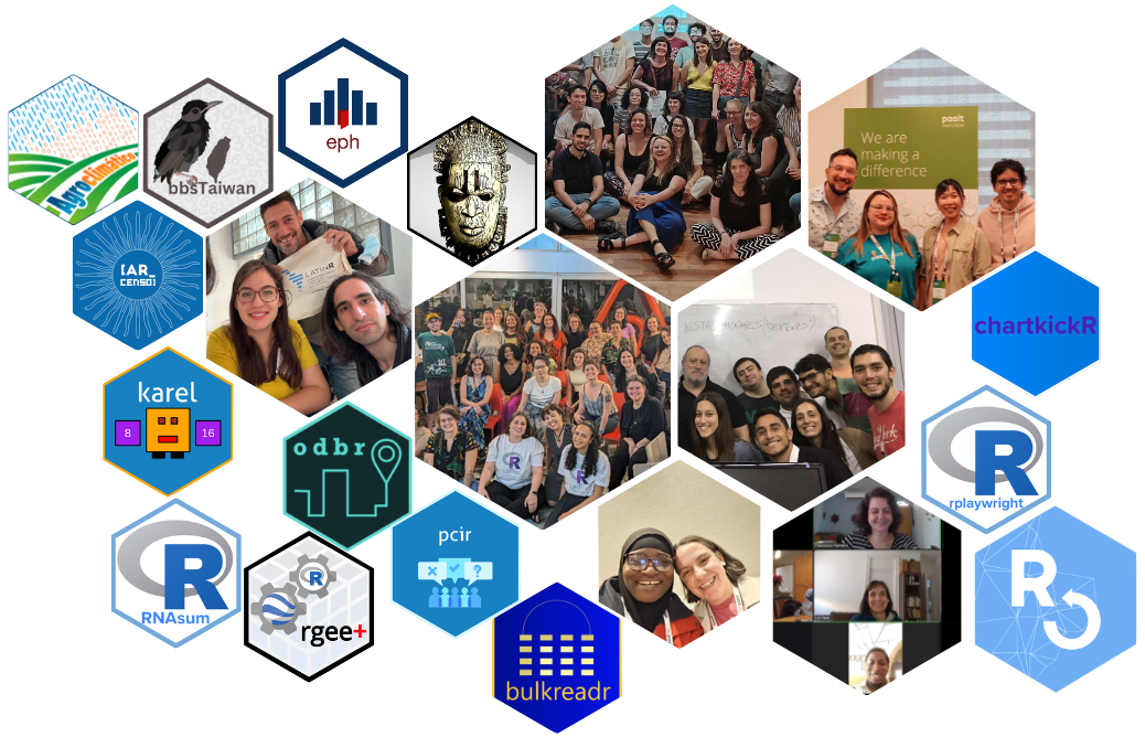 Collage of champions' package logos and of events with champions